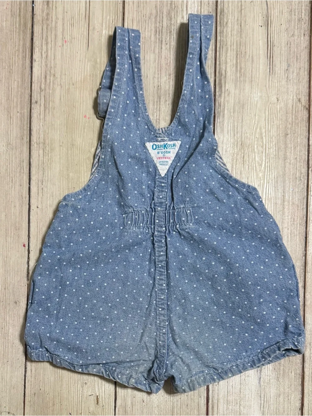 Vintage OshKosh USA chambray striped polka dot shortalls overalls 3t girls 18”